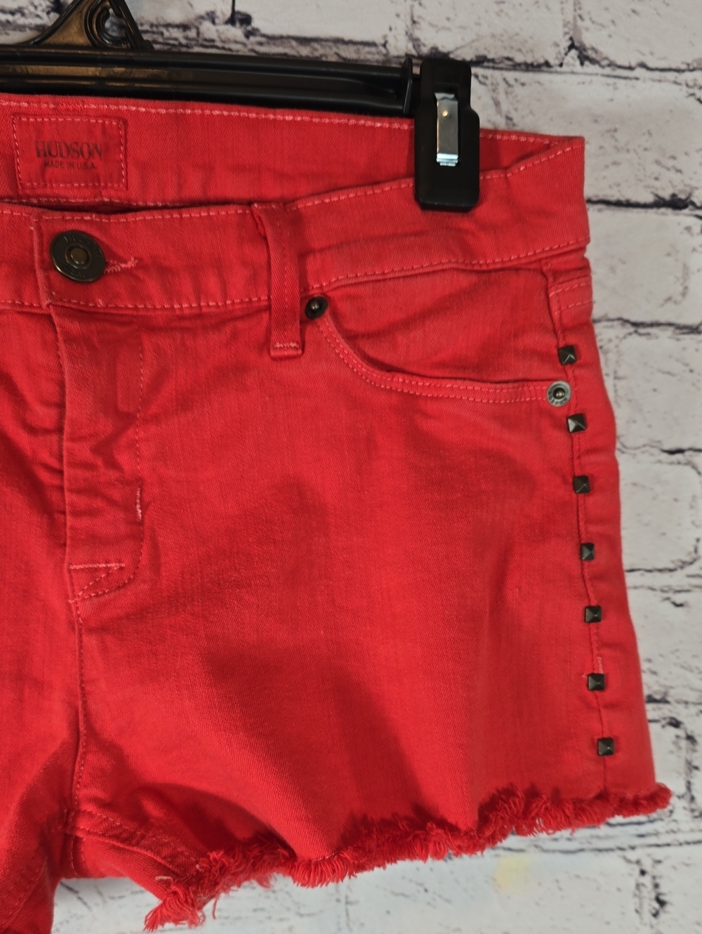 Hudson Jeans 'Amber' Red Studded Frayed Hem Denim Shorts Size 28 - Picture 4 of 10